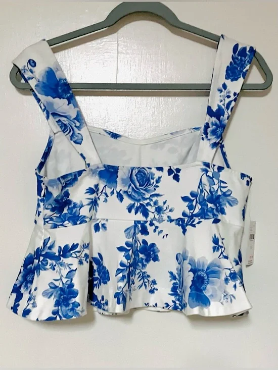 Anthropologie Maeve White/Blue Floral Print Peplum Top/Sleeveless: M - Picture 6 of 8